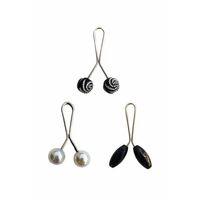 3 Adet Tesettür Eşarp ve Şal Klipsi İnci Beyaz Siyah Siyah Desenli