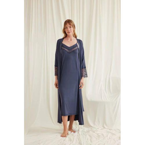 Dekolteli Yakası Ve Kolu Dantelli Sabahlık Takımı