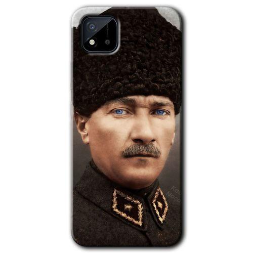Realme C11 Kılıf HD Desen Baskılı Arka Kapak + Temperli Cam - Başkomutan Atatürk