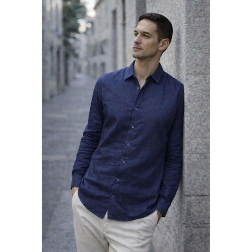 Proust Çizgili İnce Modal Kumaş Uzun Kollu Yazlık Erkek Gömlek - Lacivert