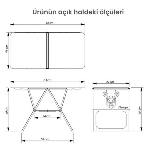 FiWays AXIS™ V2 Haki Metal Kamp Masası, 1mm Çelik Gövde, Profesyonel Katlanır Çantalı Outdoor Sehpa