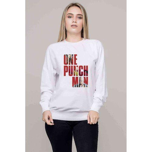 One Punch Man Baskılı Beyaz Kadın Sweatshirt