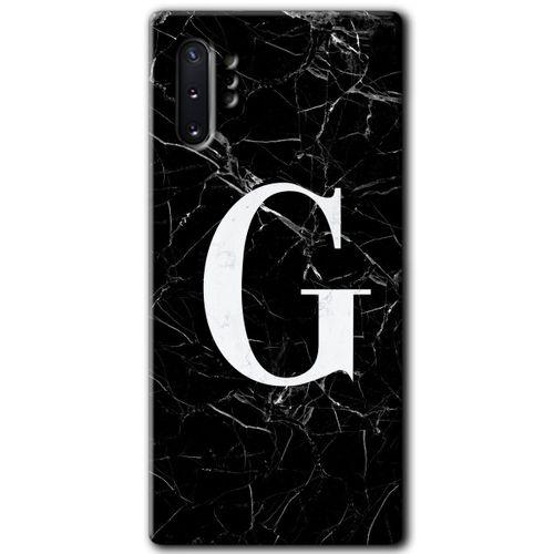 Galaxy Note 10 Plus Kılıf HD Desen Baskılı Arka Kapak - Siyah Mermer Desenli G Harfi