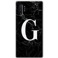 Galaxy Note 10 Plus Kılıf HD Desen Baskılı Arka Kapak - Siyah Mermer Desenli G Harfi