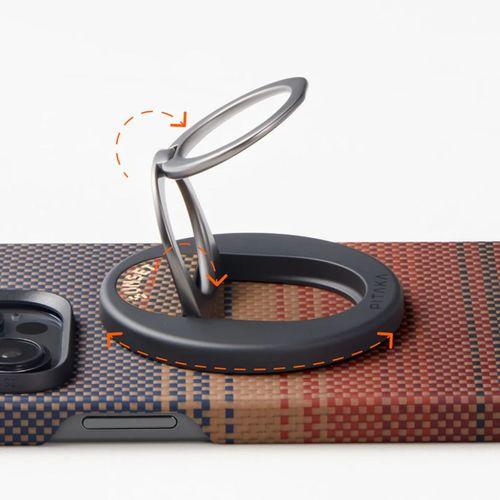 Apple iPhone 16 Pro Max Kılıf M-safe Şarj Özellikli Grip 3 Standlı Aramid Fiber Pitaka Tactile Woven Sunset-Moonrise Serisi Sunset Kapak