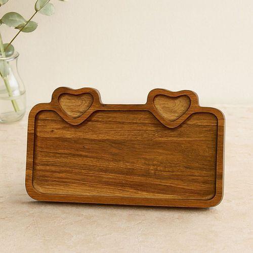 Akasya Ahşap Servis Tepsisi 25x14 cm (Kulplu, Kalp Bölmeli)