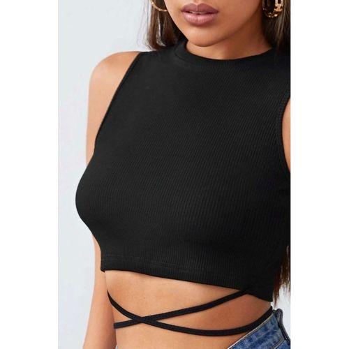 Kadın Siyah Modern Fit Çapraz Bağlamalı Crop Top Büstiyer