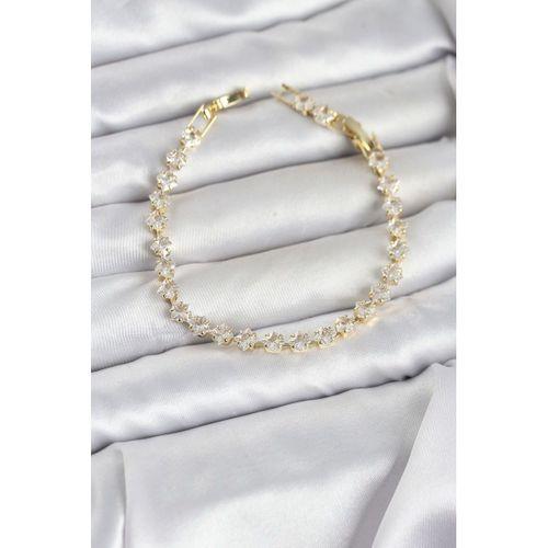 Kare Zirkon Taşlı Gold Renk Pirinç Su Yolu Kadın Bileklik