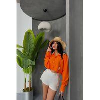 CROP GÖMLEK BEYAZ YAKA VE ETİKET DETAYLI - Orange