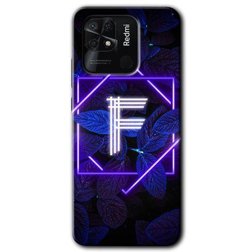 Redmi 10C Kılıf HD Desen Baskılı Arka Kapak - Dark Neon Yaprak F Harfi + Kırılmaz Cam