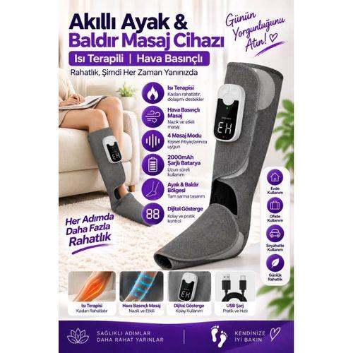 Akıllı Ayak Ve Baldır Masaj Cihazı Isı Terapili Hava Basınçlı 3 Kademeli Masaj Şarjlı Bacak Masaj Aleti