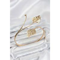 Pazu Bileklik Gold Renk Pirinç Yaprak Model