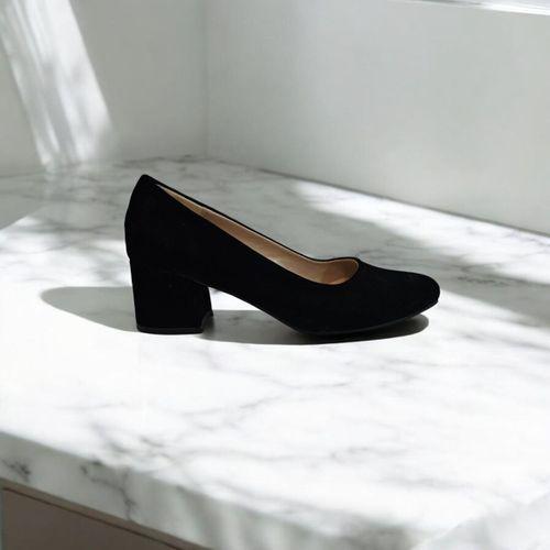 Fiyra 7028 Siyah Süet 5cm Kare Topuklu Bayan Stiletto Ayakkabı