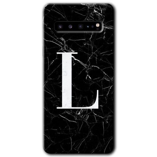 Galaxy S10 Plus Kılıf HD Desen Baskılı Arka Kapak - Siyah Mermer Desenli L Harfi