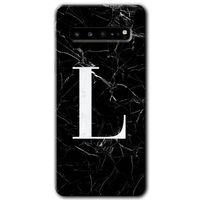 Galaxy S10 Plus Kılıf HD Desen Baskılı Arka Kapak - Siyah Mermer Desenli L Harfi