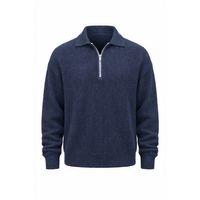 Gibson Oversize Yarım Fermuar Gömlek Polo Yaka Selanik Örme Erkek Triko Kazak - İndigo