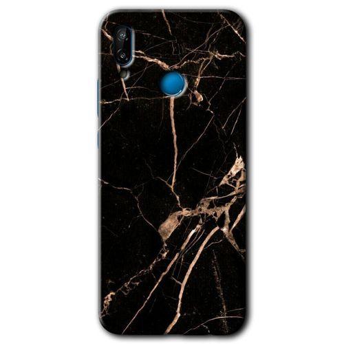 Huawei P20 Lite Kılıf Kapak - Siyah Gold Mermer +Hayalet Ekran Yandan Gözükmez