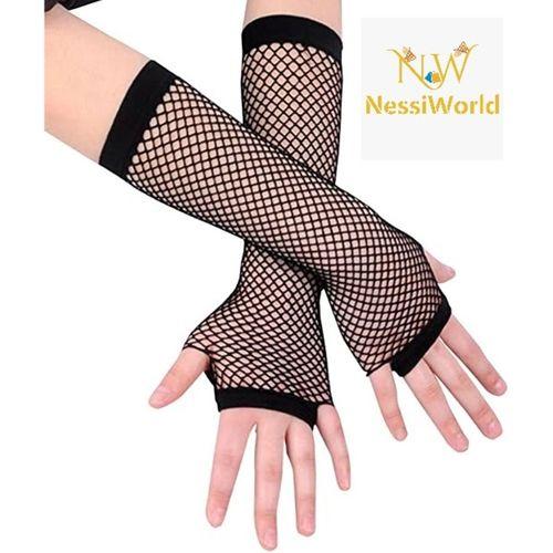 Siyah Renk Uzun File Eldiven - Örgü Eldiven Siyah Renk