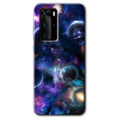 Huawei P40 Pro Kılıf HD Desen Baskılı Arka Kapak + Temperli Cam - Gezegen Karışımı
