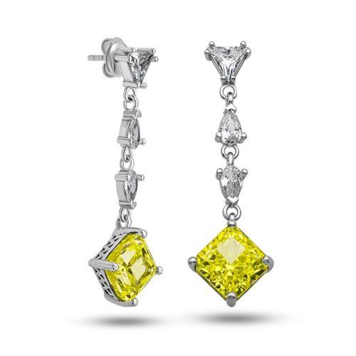 Gümüş Ice Cut Sitrin Zirkon Taşlı Işıltılı Kadın Küpe