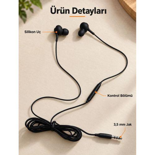 Silikon Uçlu Mikrofonlu Siyah Kablolu Kulak İçi Kulaklık