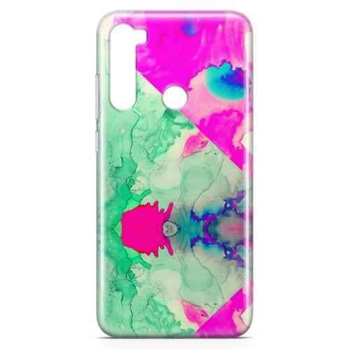 Xiaomi Redmi Note 8 Kılıf Yeşil Pembe Mermer Arka Kapak Koruma Desenli Full Koruyucu