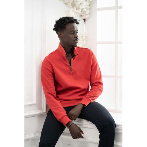 Regular Fit Biyeli Fermuarlı Dik Yaka Armürlü Pamuklu Sweatshirt