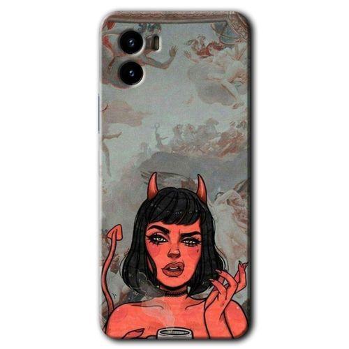 MRCİLETİSİM Vivo Y15s Kılıf HD Desen Baskılı Arka Kapak + Temperli Cam - Devil Girl