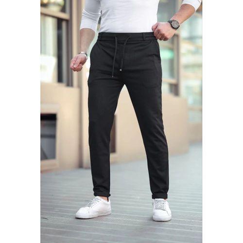 Erkek Diagonel Mikro Dokulu Cepli Beli Lastilki Pantolon - Siyah