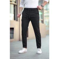 Erkek Diagonel Mikro Dokulu Cepli Beli Lastilki Pantolon - Siyah