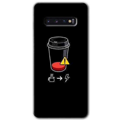 MRCİLETİSİM MRCİLETİSİM Samsung Galaxy S10 Kılıf HD Desen Baskılı Arka Kapak + Temperli Cam - Coffee Battery