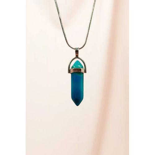 Aquamarin Doğal Taşı Zincirli El Yapımı Tasarımlı Kolye Uç: 3,5 cm Zincir: 20 cm Kutulu