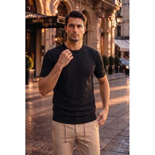 Kwon Bisiklet Yaka Basic Kısa Kollu İnce Triko Erkek T-Shirt - Siyah
