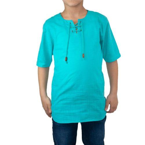 Kısa Kol Şile Bezi Zımbalı Yazlık Erkek Çocuk Tshirt Turkuaz 3054