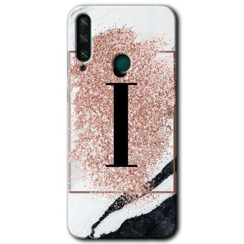 Huawei Y6P Kılıf HD Desen Baskılı Arka Kapak - Pembe Mermer Desenli İ Harfi