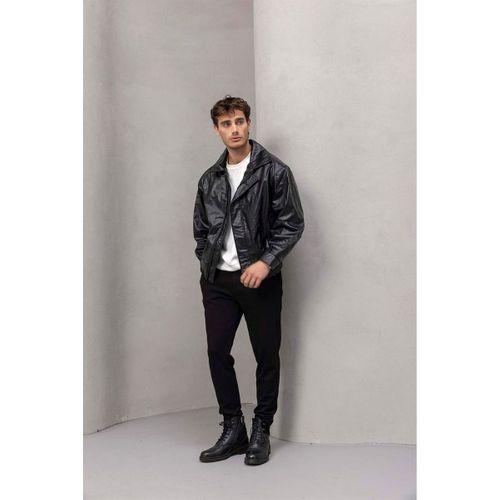 Bomber Siyah Deri Ceket Siyah - Wenders Bisiklet Yaka Sweatshirt Beyaz - Akira Örme Pike Kumaş Pantolon Siyah