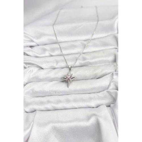 316L Çelik Gümüş Renk Zirkon Taşlı Kutup Yıldızı Model Kadın Kolye