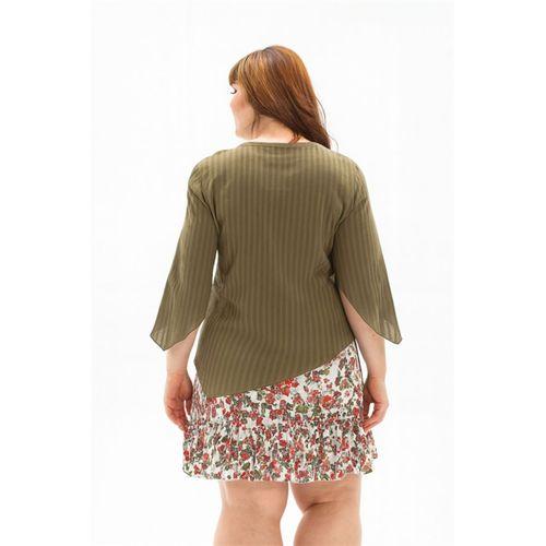 Truvakar Kol Büyük Beden Gofre Rodos Yazlık Bluz Haki Hk