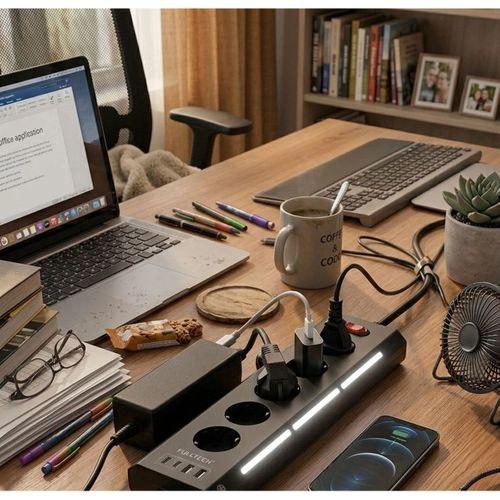 Akım Korumalı 5’li Priz 2xusb 2xtype-c Çıkış Dokunmatik Işıklı Akım Koruma Çoklu Priz Çoğaltıcı Siyah