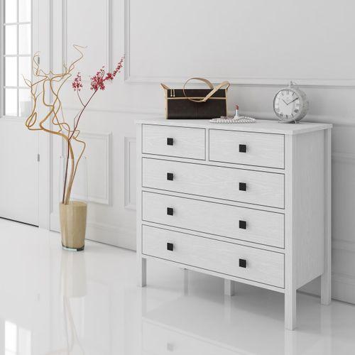 Venezia 5 Çekmeceli Şifonyer Ahşap Ayaklı - Minifiks - Wood Beyaz