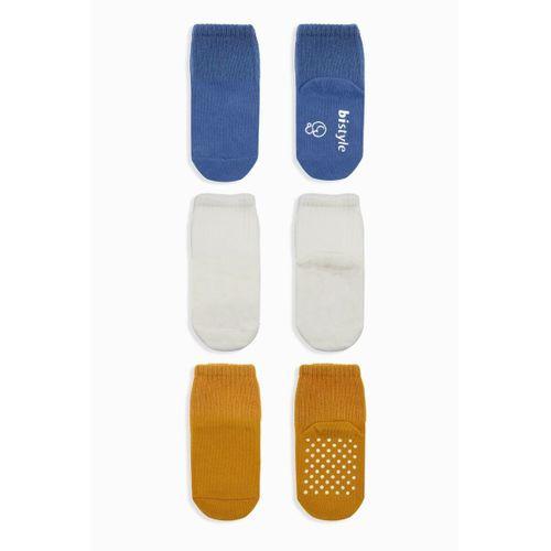 Bistyle Basic Kaymaz Penye Soket Çorap 3'Lü BS10106 İndigo Ekru Hardal