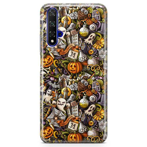 Honor View 20 Kılıf Cadılar Bayramı Doodle Arka Kapak Koruma Desenli Full Koruyucu