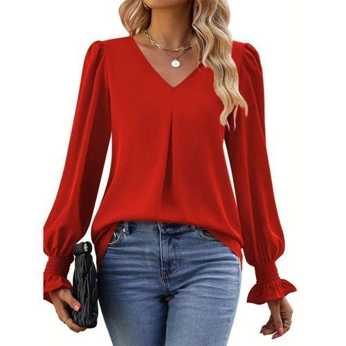 Kadın Uzun Kollu V Yakalı Salaş Ithal Krep Bluz