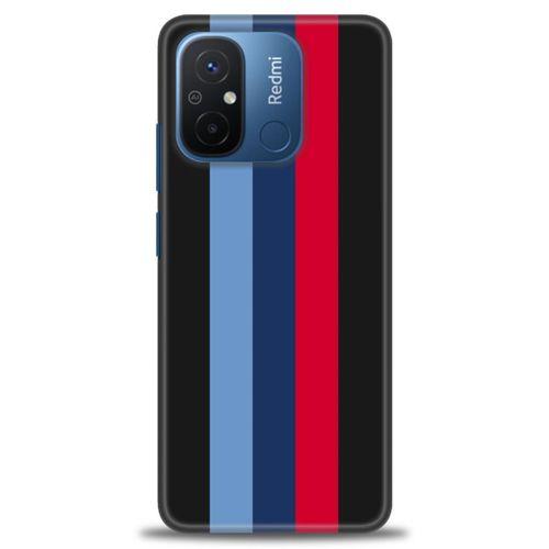 Xiaomi Redmi 12C Kılıf HD Baskılı Kılıf - Bordo Mavi Çubuklar + Tam Ekran Koruyucu