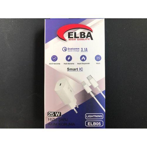 Elba Elb05-pd-25wıos Beyaz 25w Usb-c Ev Şarj Kafa+1mt Type-c To Lightnıng Kablo Pd3.0-Qc4.0 Hızlı Ş