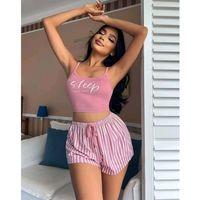 Kadın Bebe Mavisi Çizgili Desen Askılı Şortlu Pijama Takım