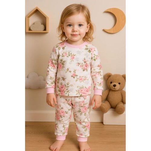 Büyük Çiçek Desenli Kız Bebek Eşofman Takımı %100 Pamuk