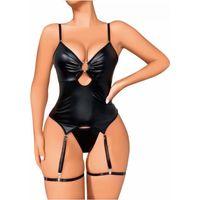 Siyah Lame Fantezi Deri Jartiyer Takımı