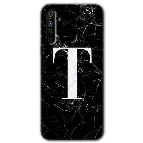 Realme 6i Kılıf Baskılı Kapak - Siyah Mermer Desenli T Harfi +Tam Kaplayan Mat Seramik