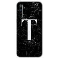 Realme 6i Kılıf Baskılı Kapak - Siyah Mermer Desenli T Harfi +Tam Kaplayan Mat Seramik